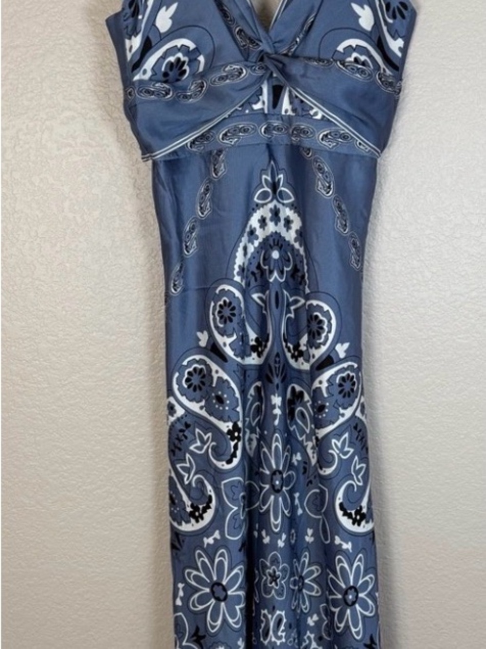 Caroline Constas Blue and White Floral & Paisley Twist Maxi Dress